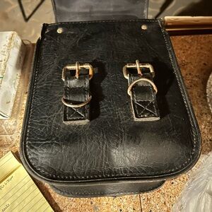 Black Leather Bag with Buckle Straps